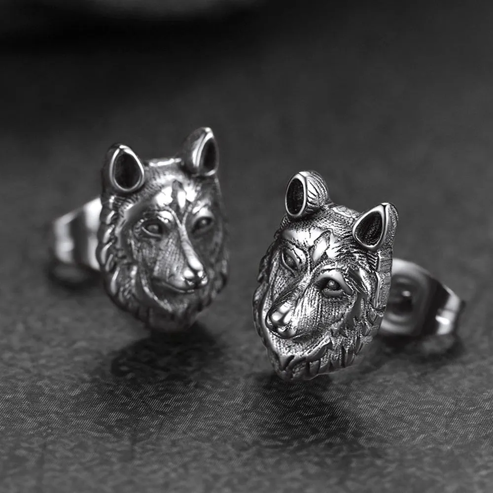 Norse Viking Wolf Stud Earrings For Men sold by FaithHeart product image thumbnail 4
