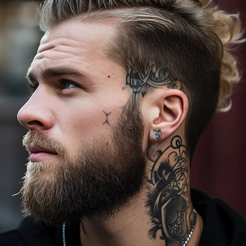 Norse Viking Wolf Stud Earrings For Men sold by FaithHeart product image thumbnail 2