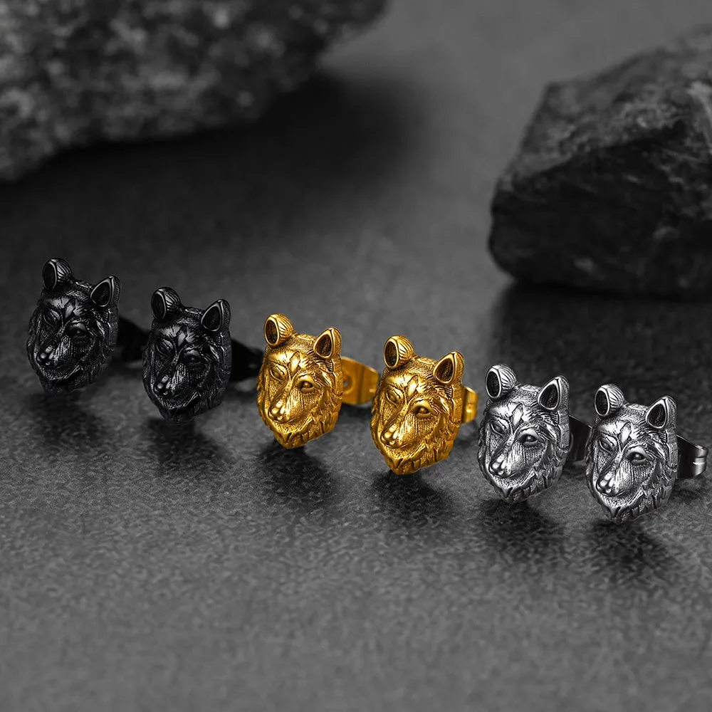 Norse Viking Wolf Stud Earrings For Men sold by FaithHeart product image thumbnail 3