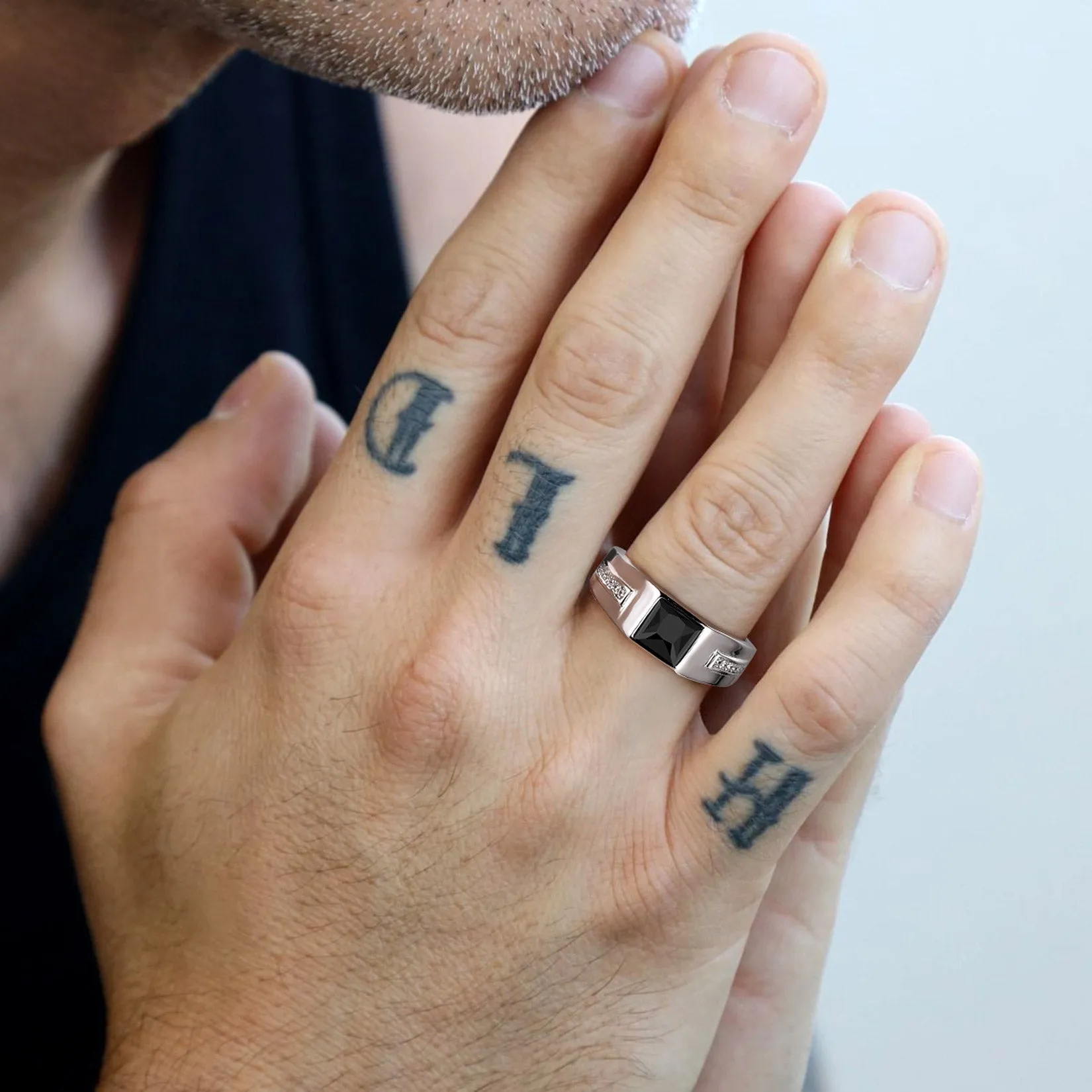 Minimalist Black Onyx Band Ring For Men sold by FaithHeart product image thumbnail 2