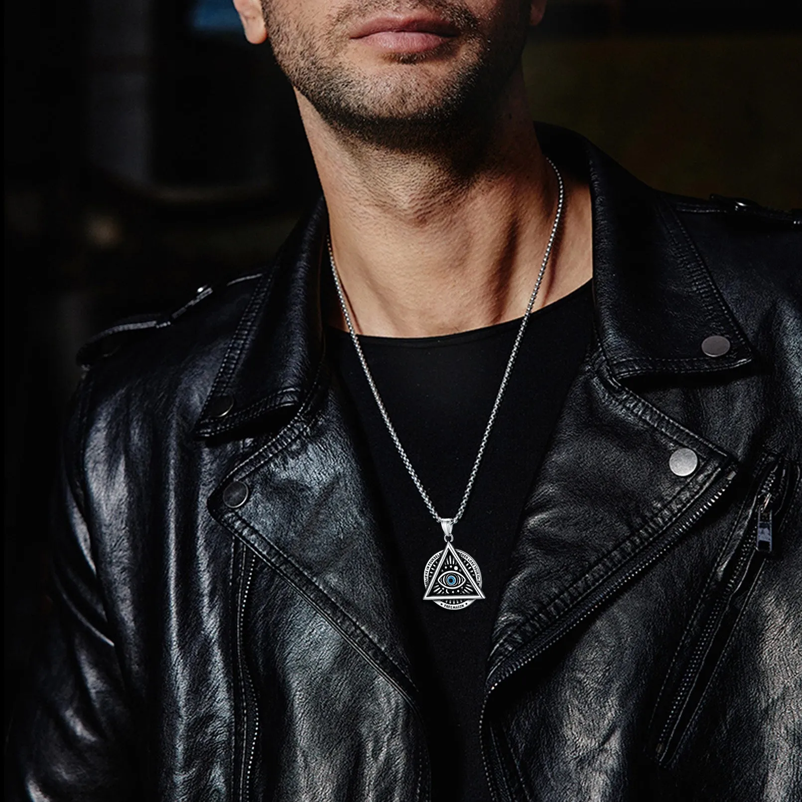 Masonic Triangle All Seeing Eye Necklace For Men sold by FaithHeart product image thumbnail 2