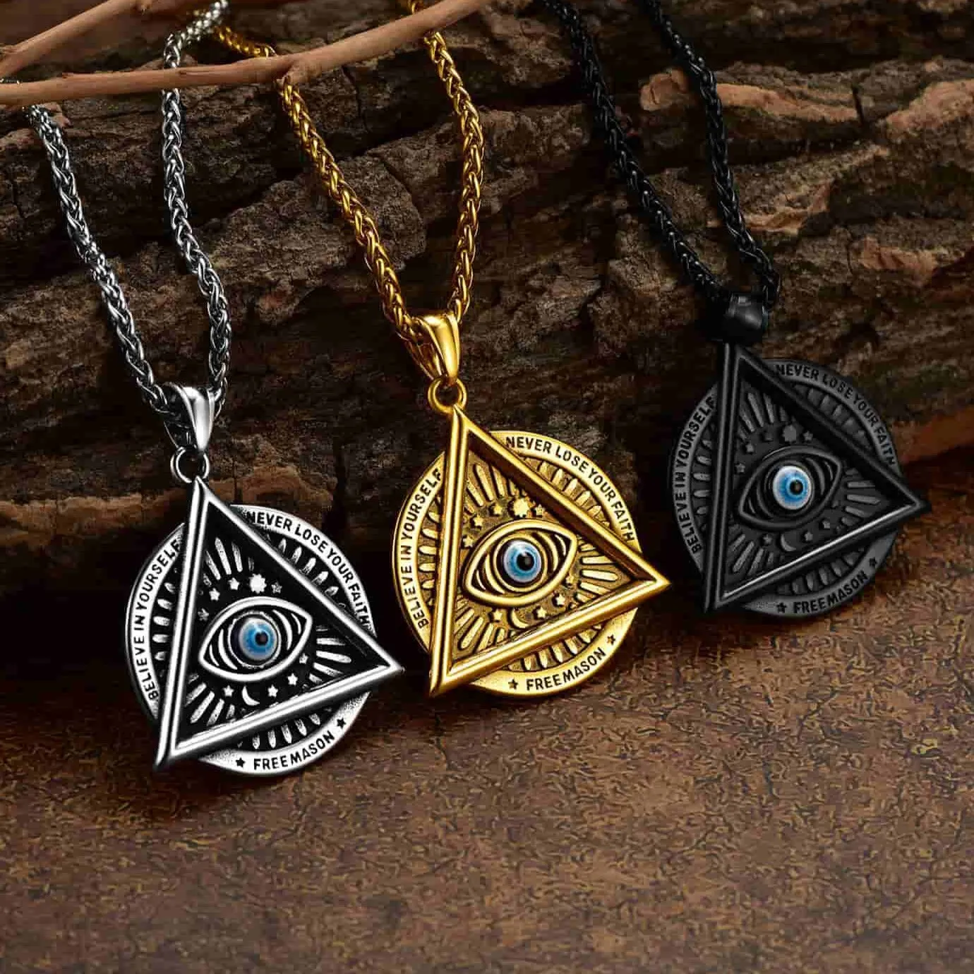 Masonic Triangle All Seeing Eye Necklace For Men sold by FaithHeart product image thumbnail 3