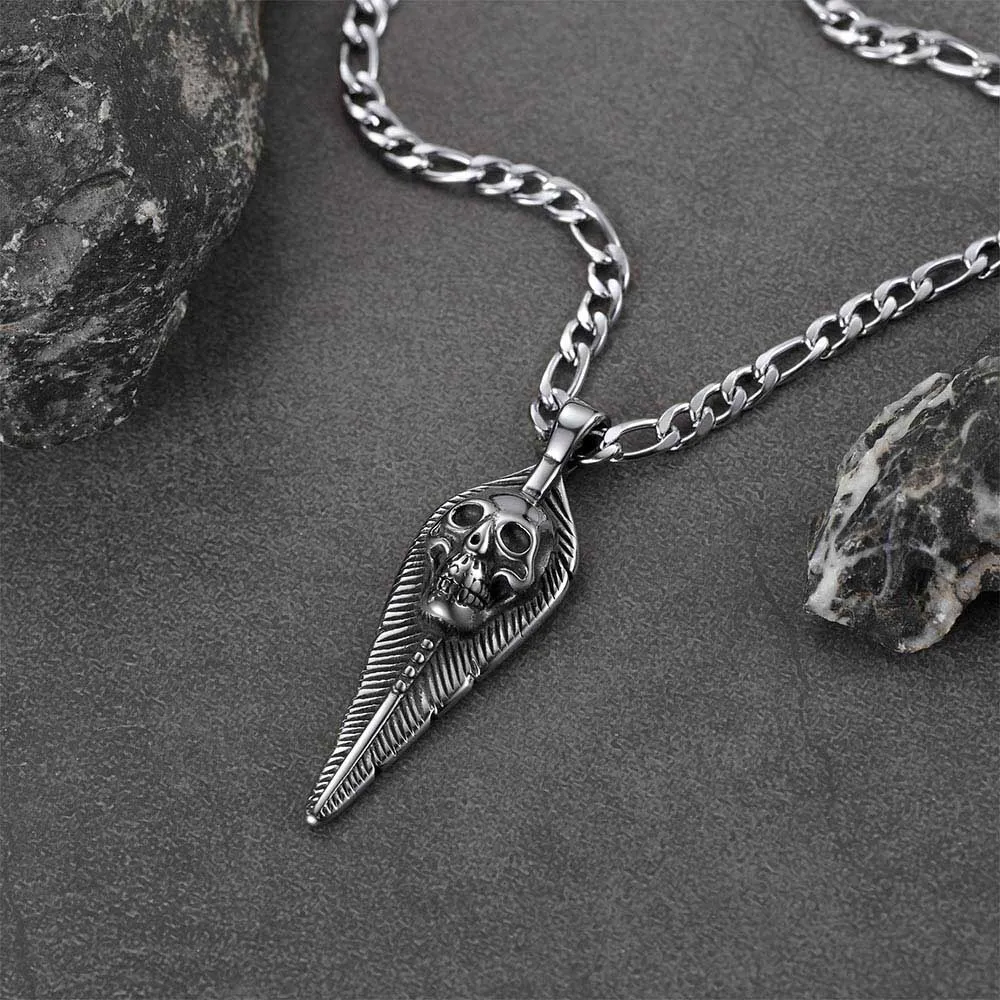 Punk Leaves Skull Pendant Necklace For Men sold by FaithHeart product image thumbnail 4