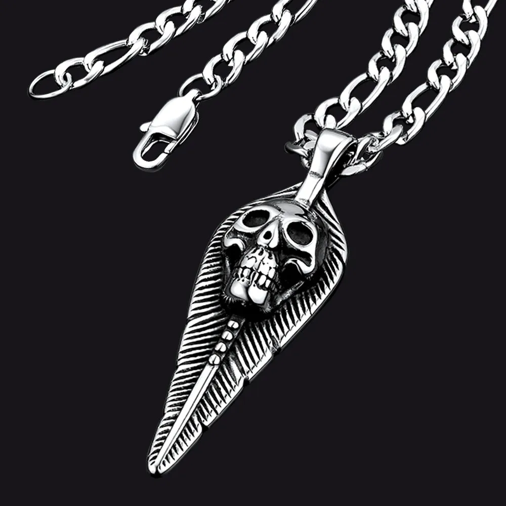 Punk Leaves Skull Pendant Necklace For Men sold by FaithHeart
