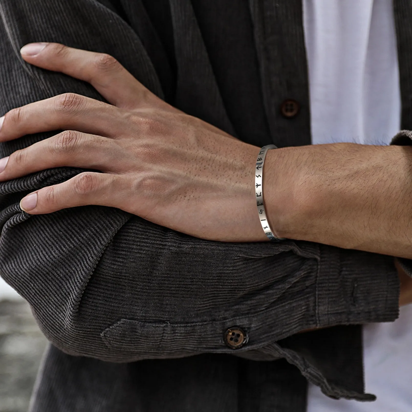 Norse Viking Runes Bangle Cuff Bracelet For Men sold by FaithHeart product image thumbnail 2