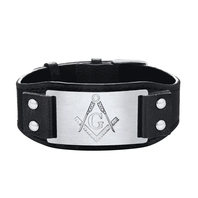 Flash Sale Masonic Cuff Bracelet Leather Wristband For Men sold by FaithHeart