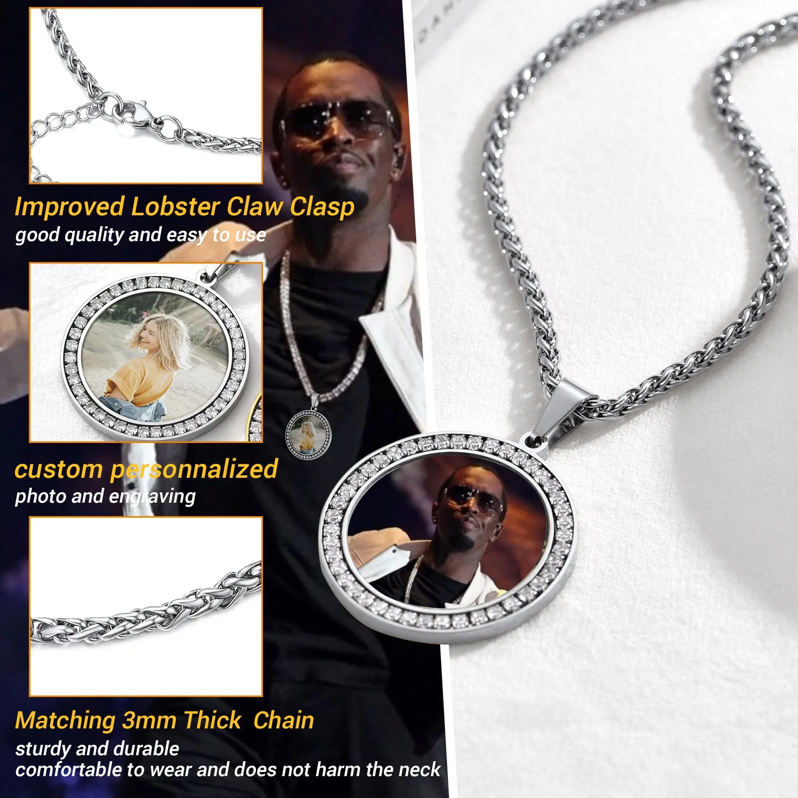 Customized CZ Picture Necklace Memorial Pendant for Men Women sold by FaithHeart product image thumbnail 4