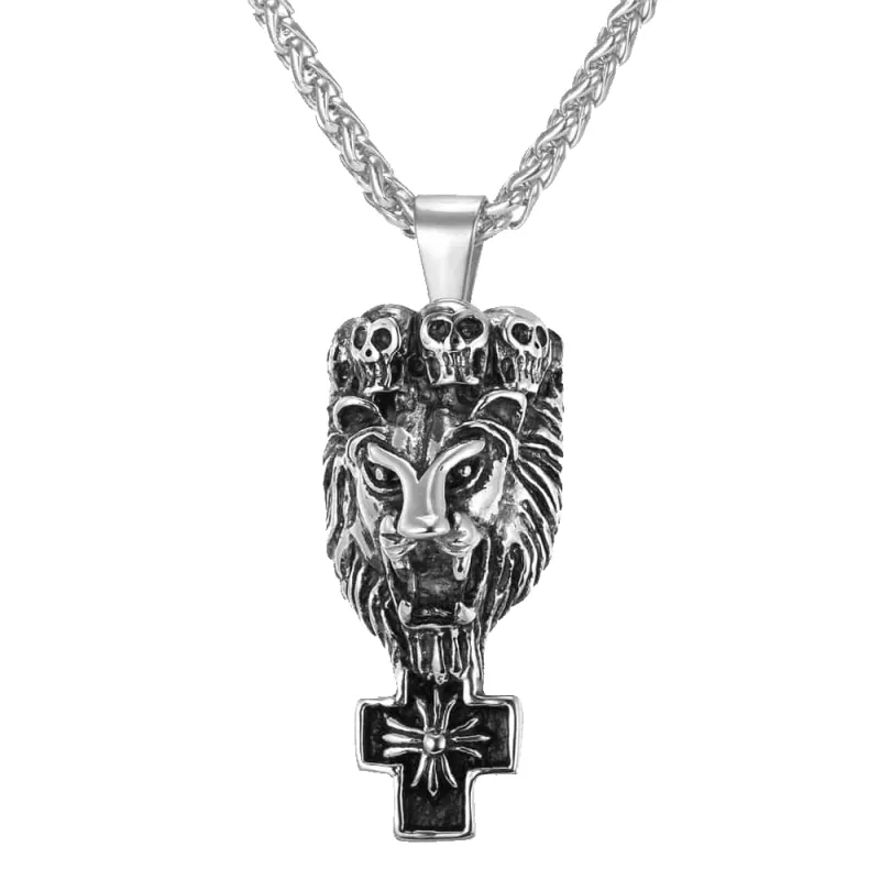 Lion Cross Necklace Lion Skull Necklace For Men sold by FaithHeart