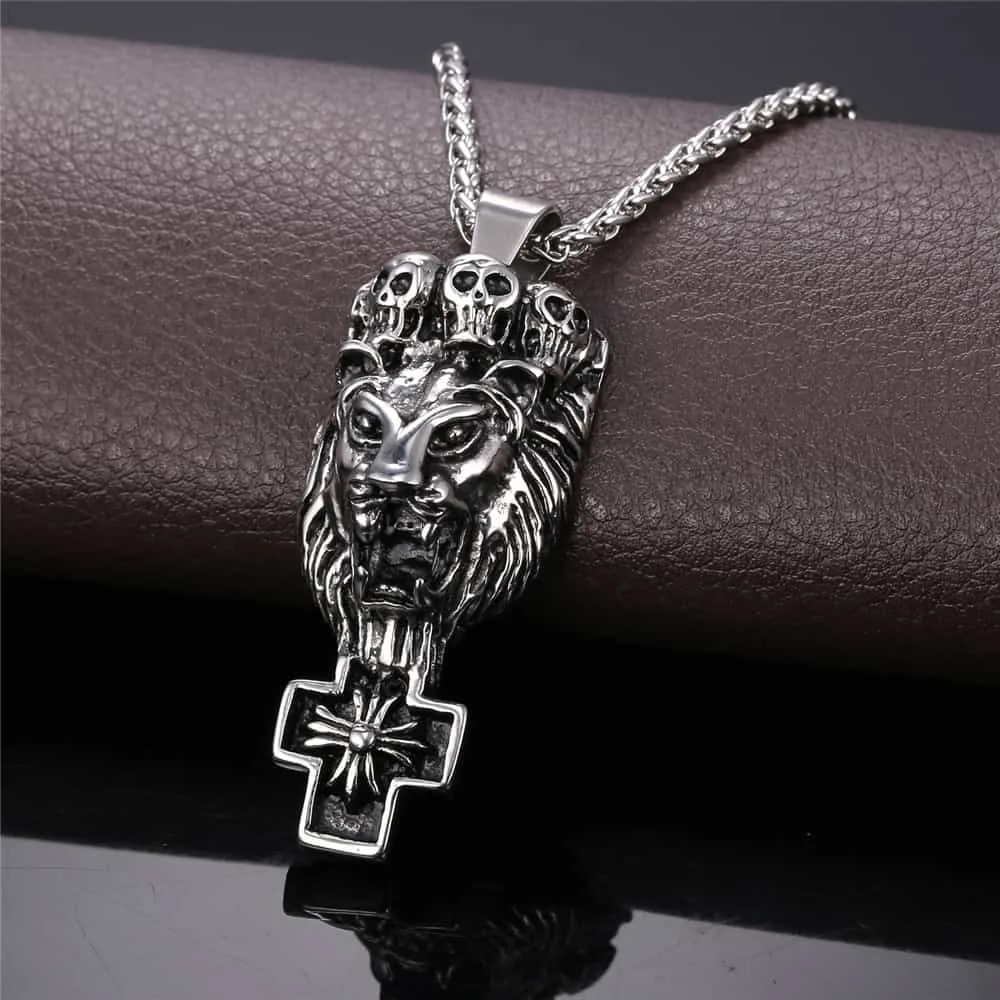 Lion Cross Necklace Lion Skull Necklace For Men sold by FaithHeart product image thumbnail 4
