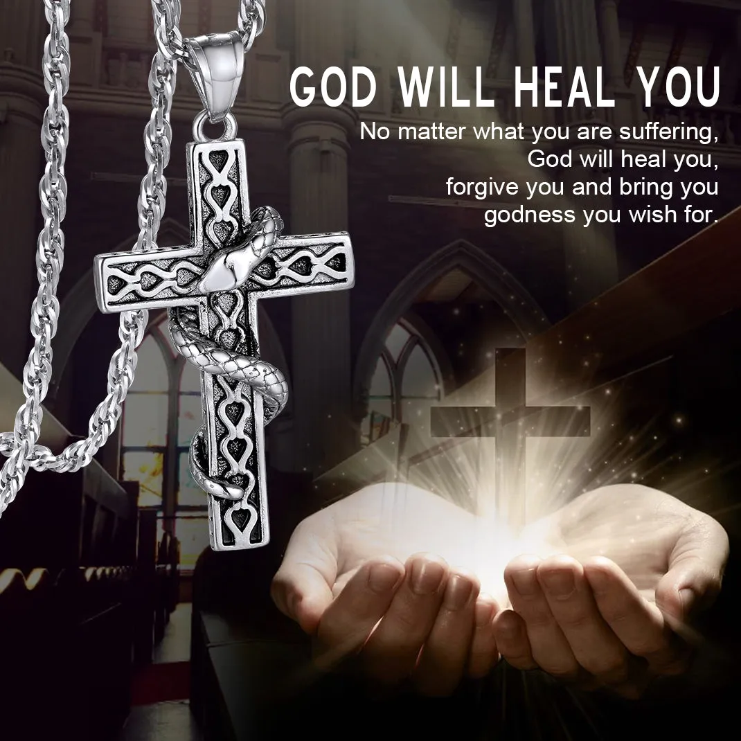 Gothic Snake Cross Necklace for Men in Stainless Steel sold by FaithHeart product image thumbnail 4