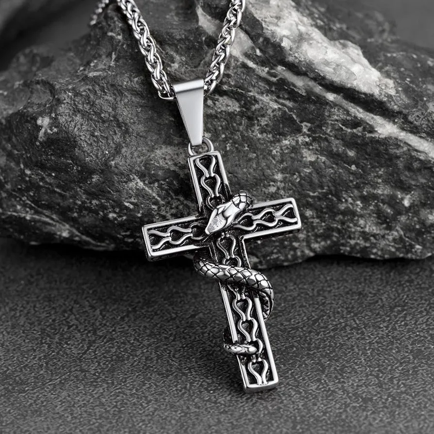Gothic Snake Cross Necklace for Men in Stainless Steel sold by FaithHeart product image thumbnail 5