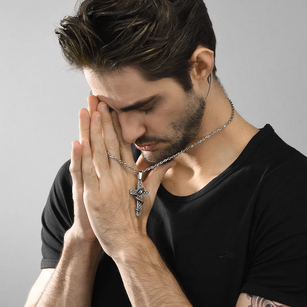 Gothic Snake Cross Necklace for Men in Stainless Steel sold by FaithHeart product image thumbnail 3