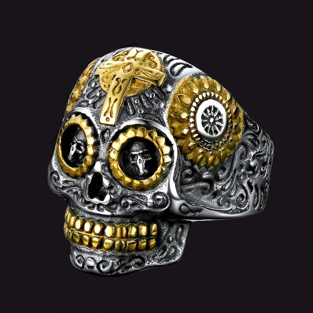 Gothic Punk Solid Sugar Skull Ring for Men sold by FaithHeart