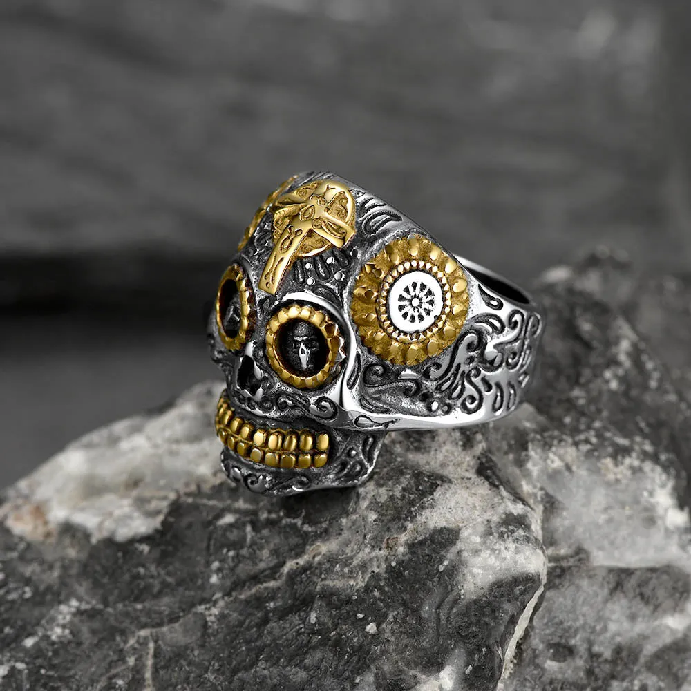 Gothic Punk Solid Sugar Skull Ring for Men sold by FaithHeart product image thumbnail 3