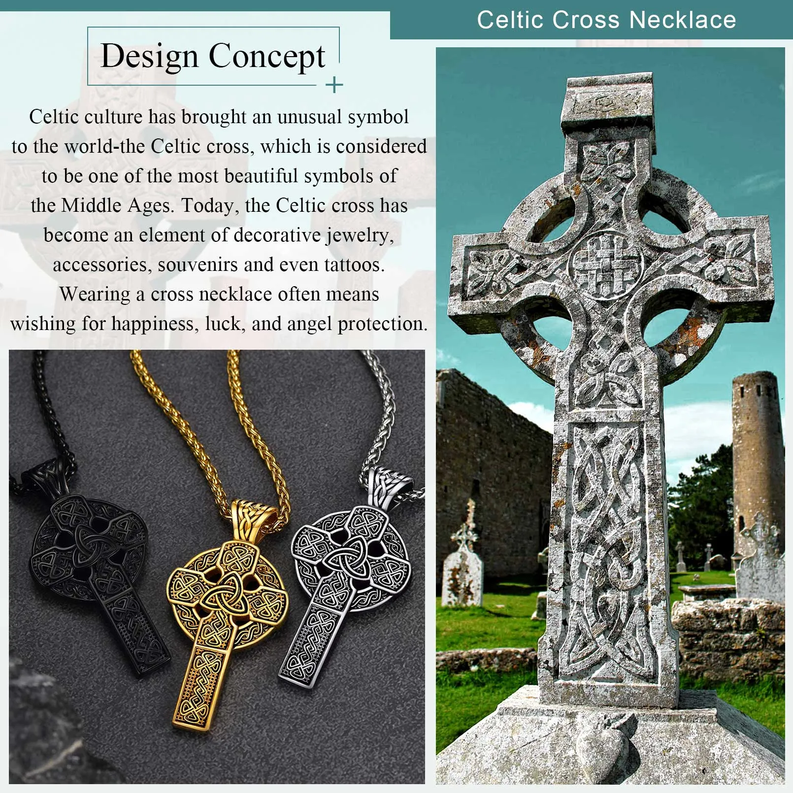 Irish Celtic Cross Necklace Pendant For Men Women sold by FaithHeart product image thumbnail 4