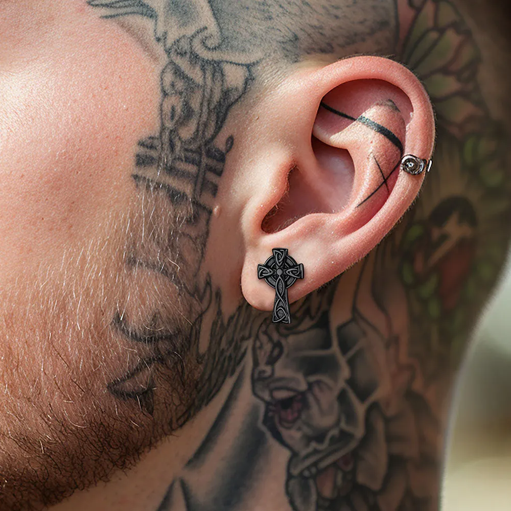Irish Celtic Knot Cross Stud Earrings For Men sold by FaithHeart product image thumbnail 3
