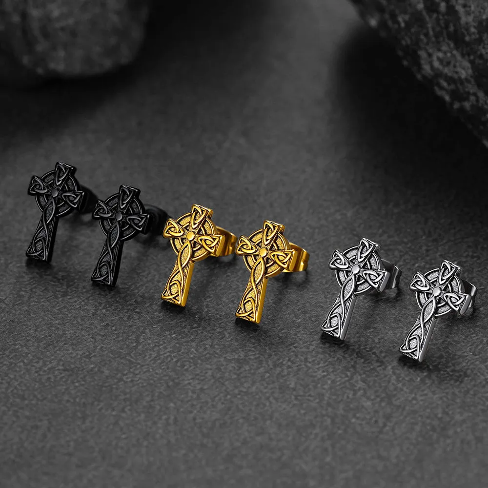 Irish Celtic Knot Cross Stud Earrings For Men sold by FaithHeart product image thumbnail 4