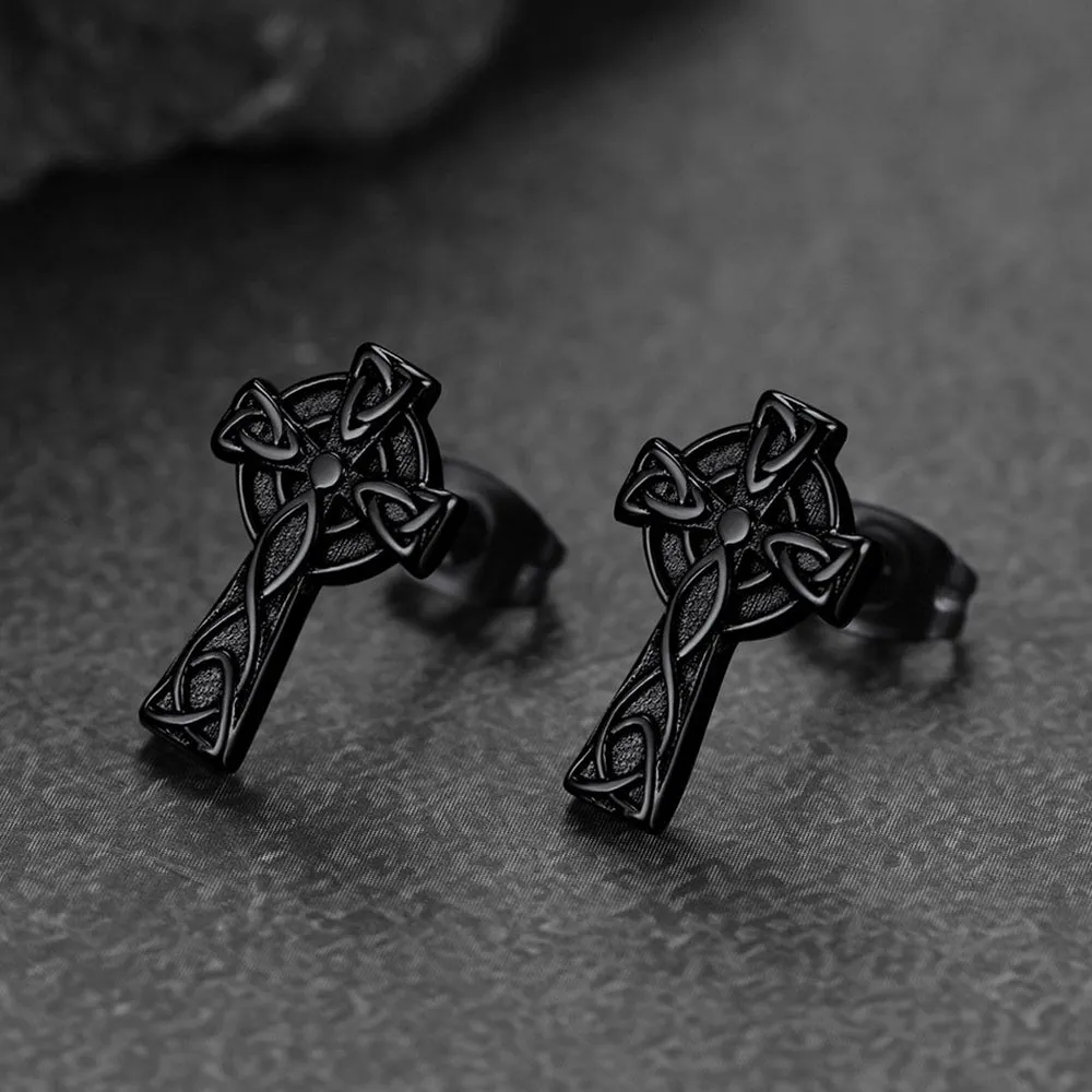 Irish Celtic Knot Cross Stud Earrings For Men sold by FaithHeart product image thumbnail 5