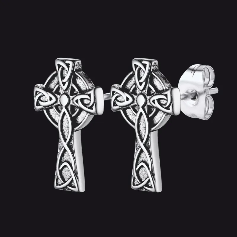 Irish Celtic Knot Cross Stud Earrings For Men sold by FaithHeart