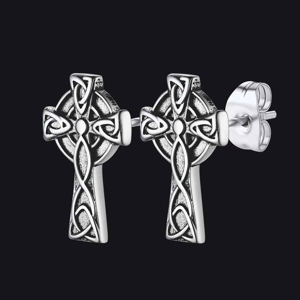 Irish Celtic Knot Cross Stud Earrings For Men sold by FaithHeart