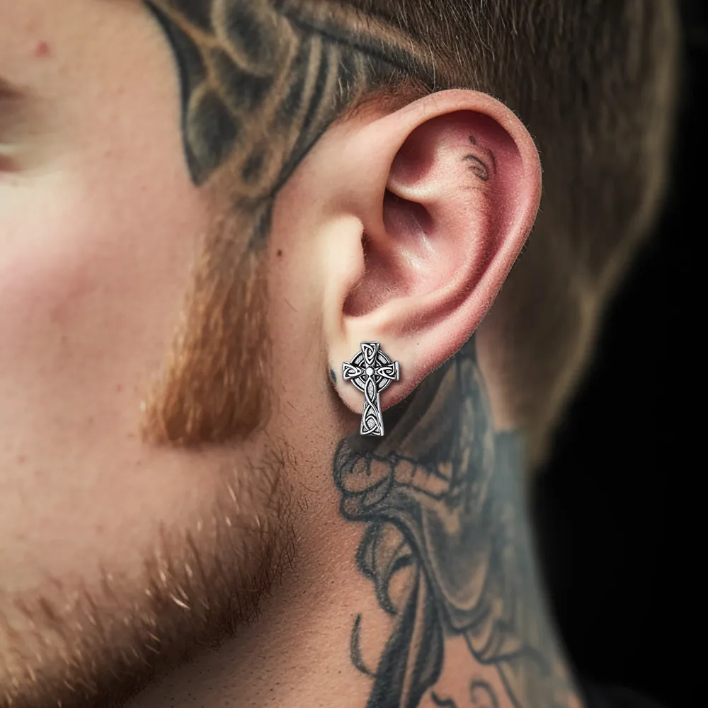 Irish Celtic Knot Cross Stud Earrings For Men sold by FaithHeart product image thumbnail 2