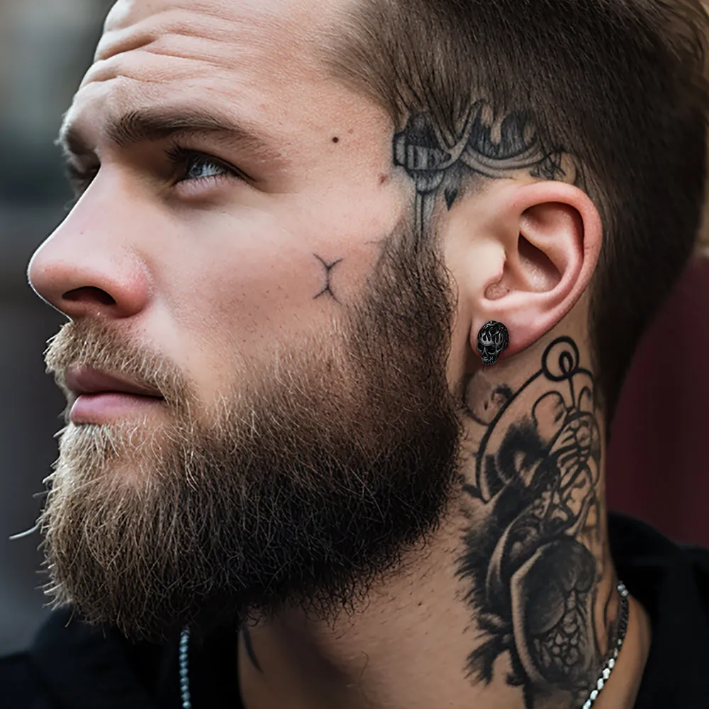 Gothic Flaming Skull Stud Earrings For Men sold by FaithHeart product image thumbnail 2