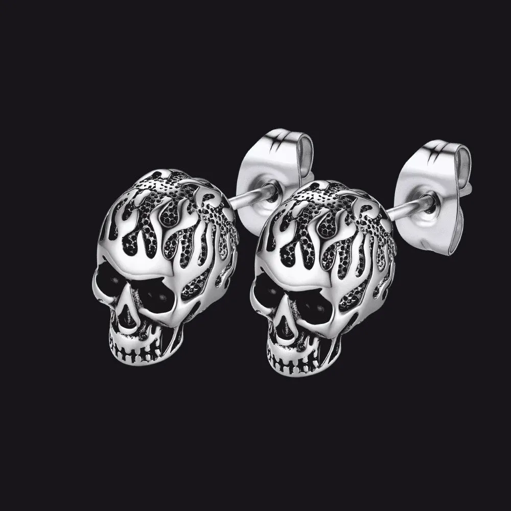 Gothic Flaming Skull Stud Earrings For Men sold by FaithHeart
