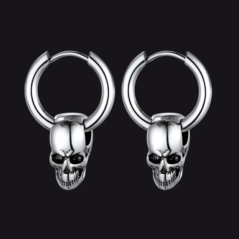 Cool Skull Hoop Dangle Earrings For Men Women sold by FaithHeart