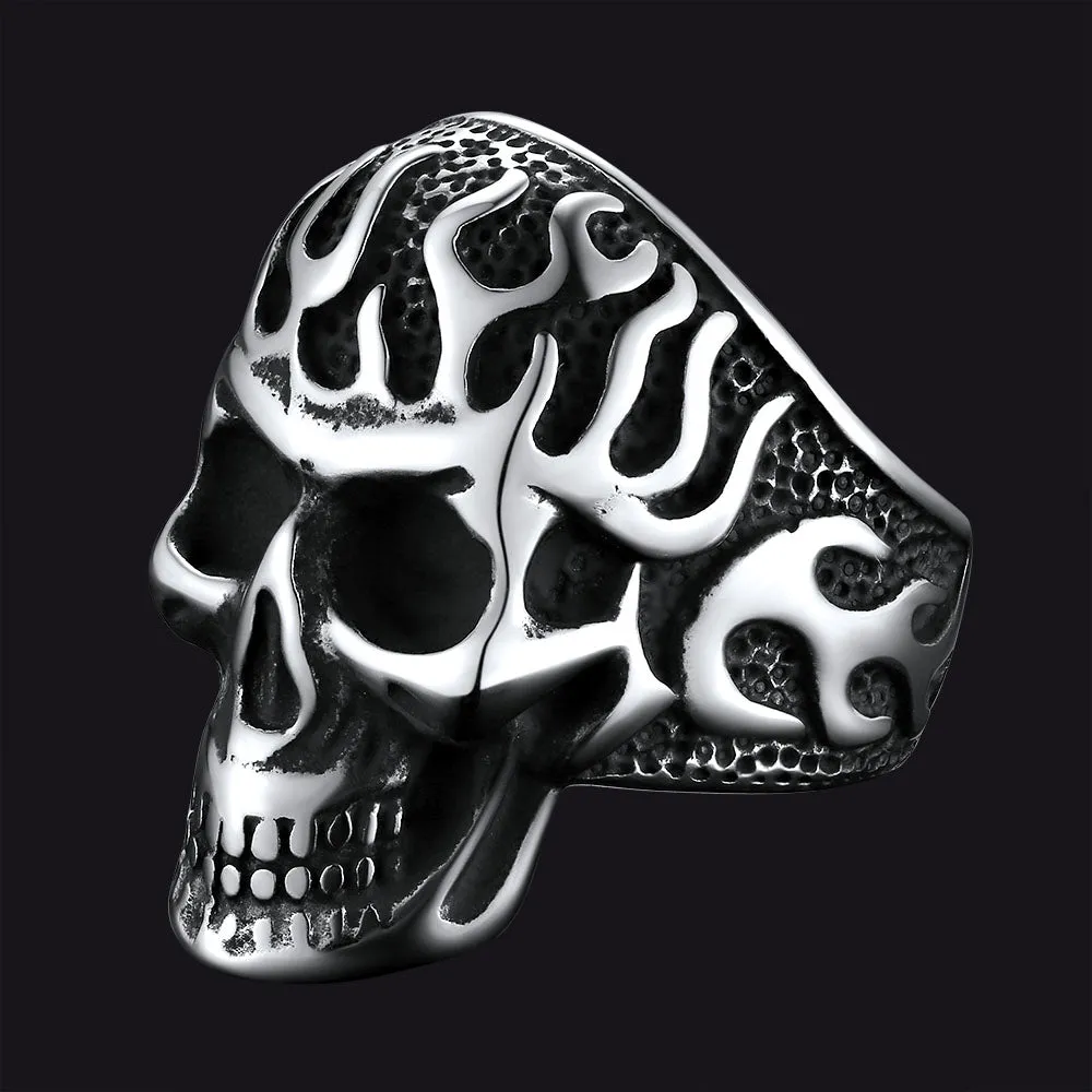Gothic Fire Flaming Skull Stainless Steel Ring For Men sold by FaithHeart