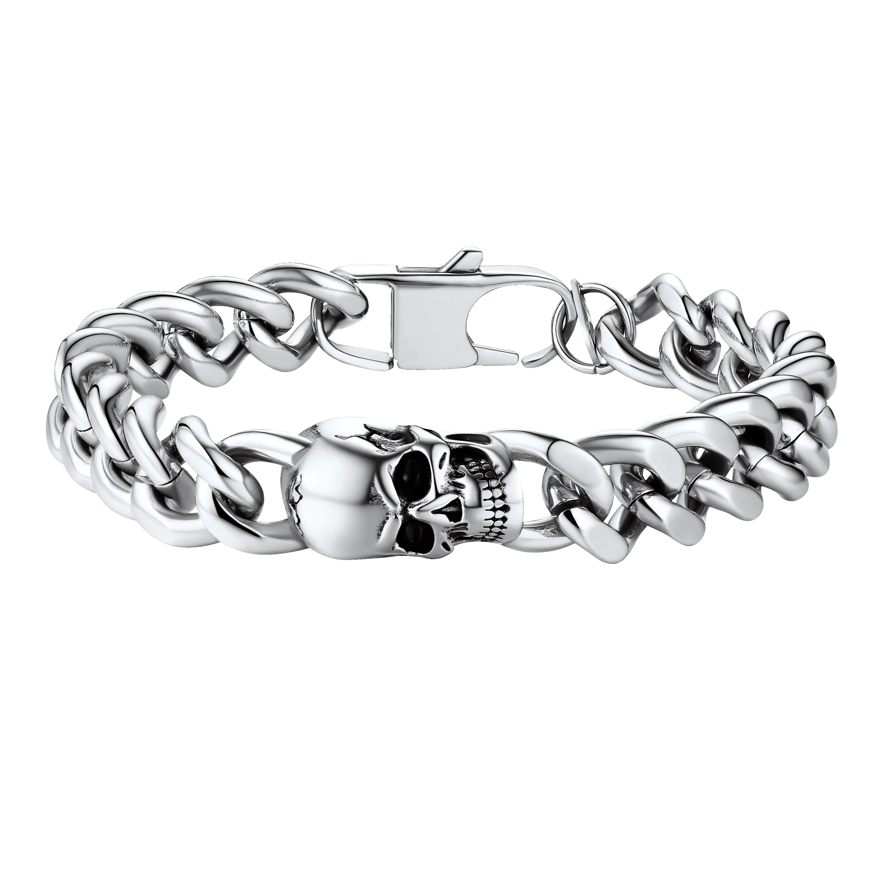 Gothic Heavy Cuban Chain Skull Bracelet For Men in Stainless Steel sold by FaithHeart