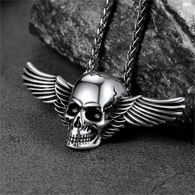 Gothic Skull Necklace With Wing For Men sold by FaithHeart product image thumbnail 4
