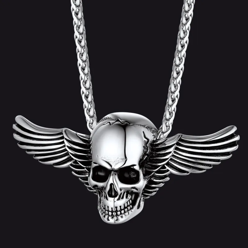 Gothic Skull Necklace With Wing For Men sold by FaithHeart