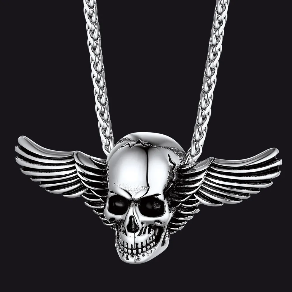 Gothic Skull Necklace With Wing For Men sold by FaithHeart