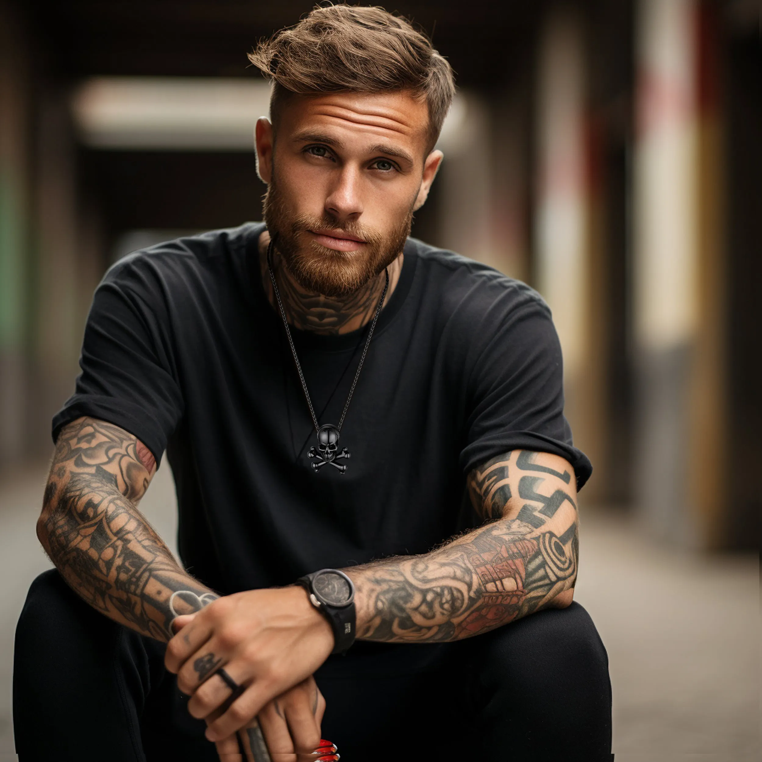 Gothic Pirate Skull Crossbones Necklace For Men sold by FaithHeart product image thumbnail 2