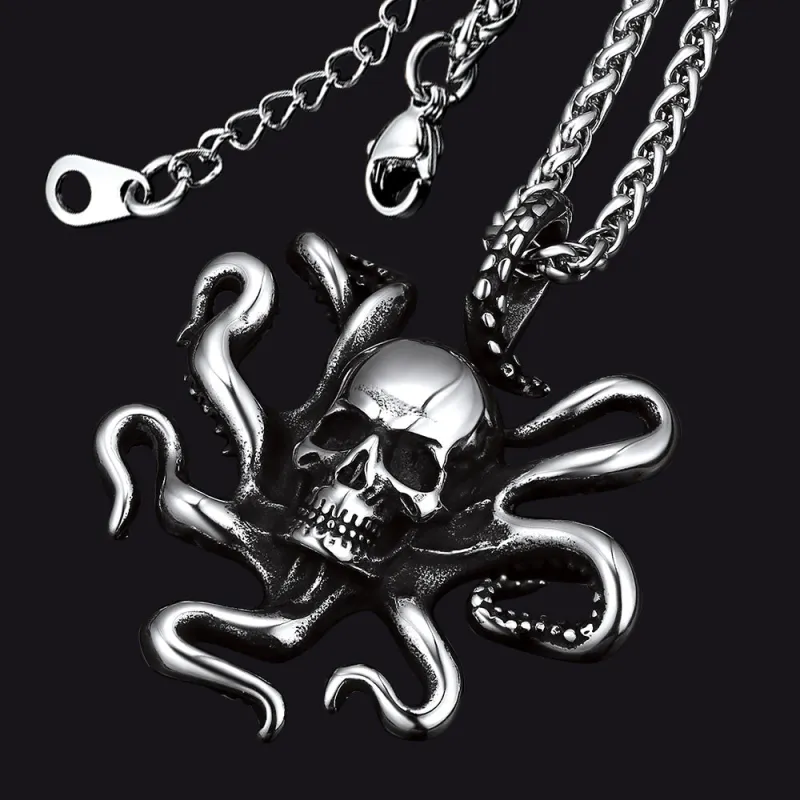 Gothic Octopus Skull Necklace For Men sold by FaithHeart
