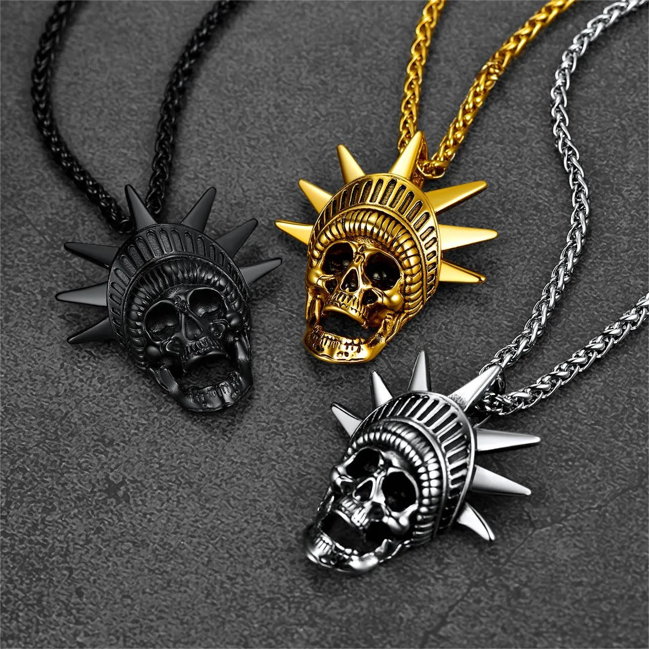 Flash Sale Gothic Statue of Liberty Skull Necklace For Men sold by FaithHeart product image thumbnail 3