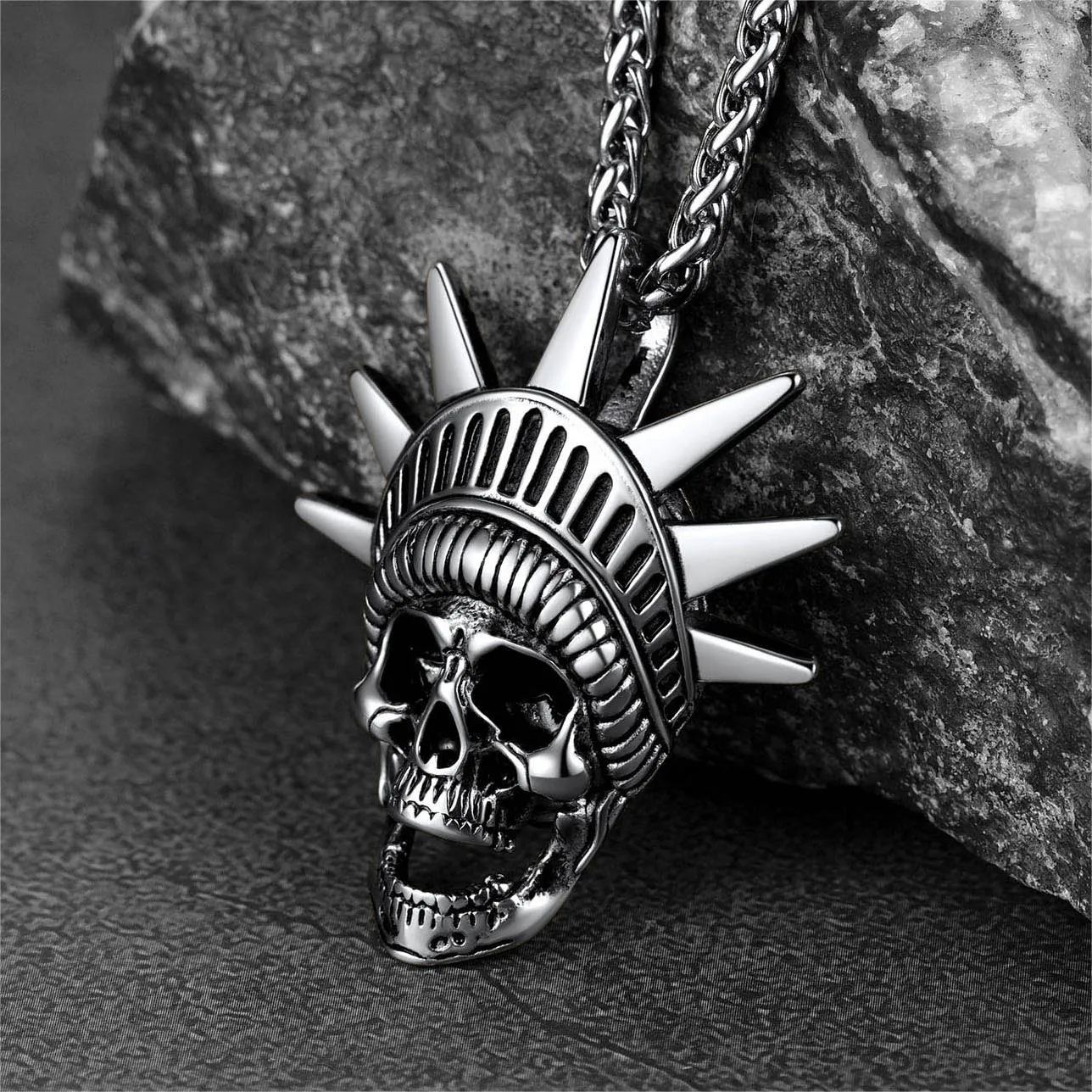 Flash Sale Gothic Statue of Liberty Skull Necklace For Men sold by FaithHeart product image thumbnail 5