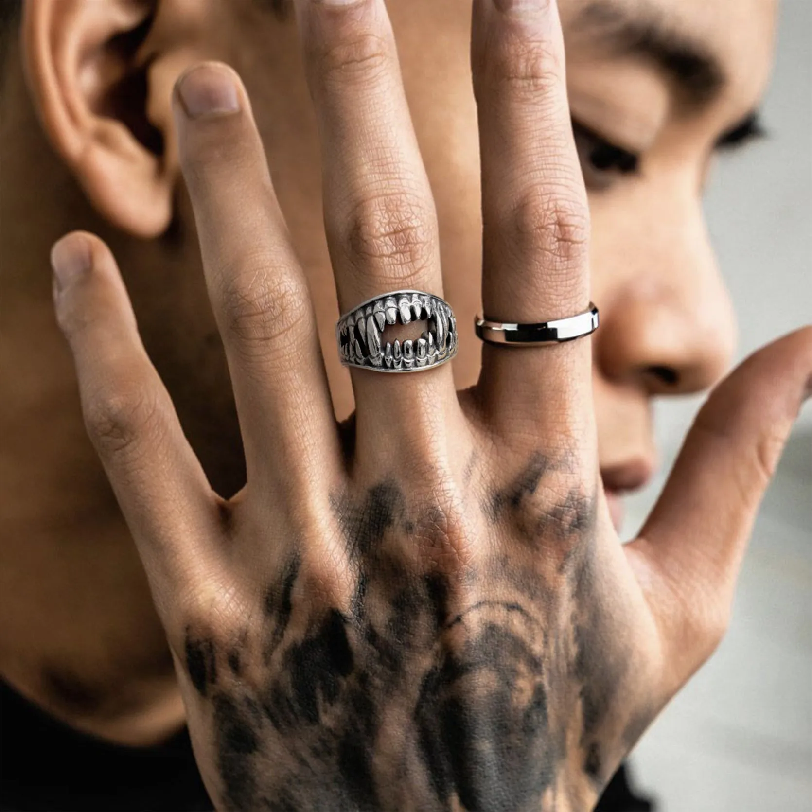Gothic Punk Vampire Fang Teeth Ring For Men sold by FaithHeart product image thumbnail 2