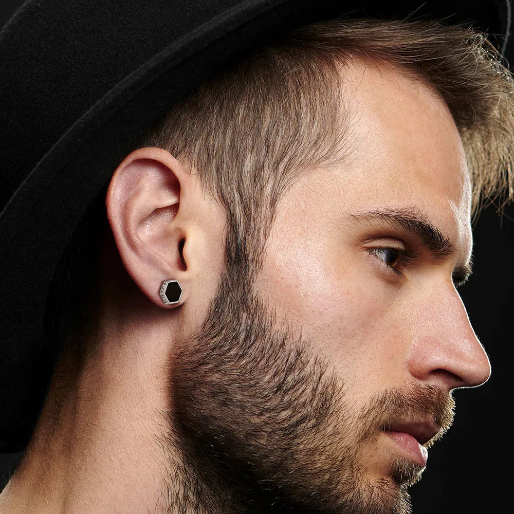 Hexagon Viking Rune Black Onyx Stud Earrings for Men sold by FaithHeart product image thumbnail 2