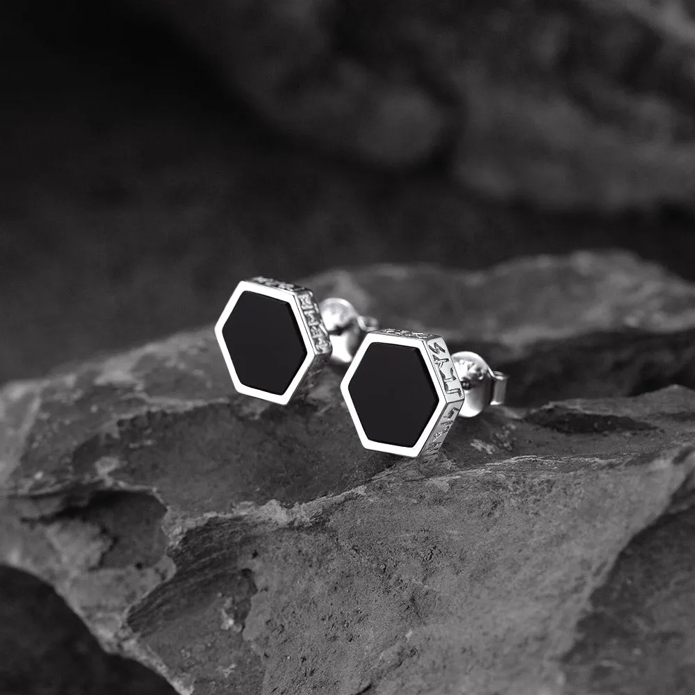 Hexagon Viking Rune Black Onyx Stud Earrings for Men sold by FaithHeart product image thumbnail 4