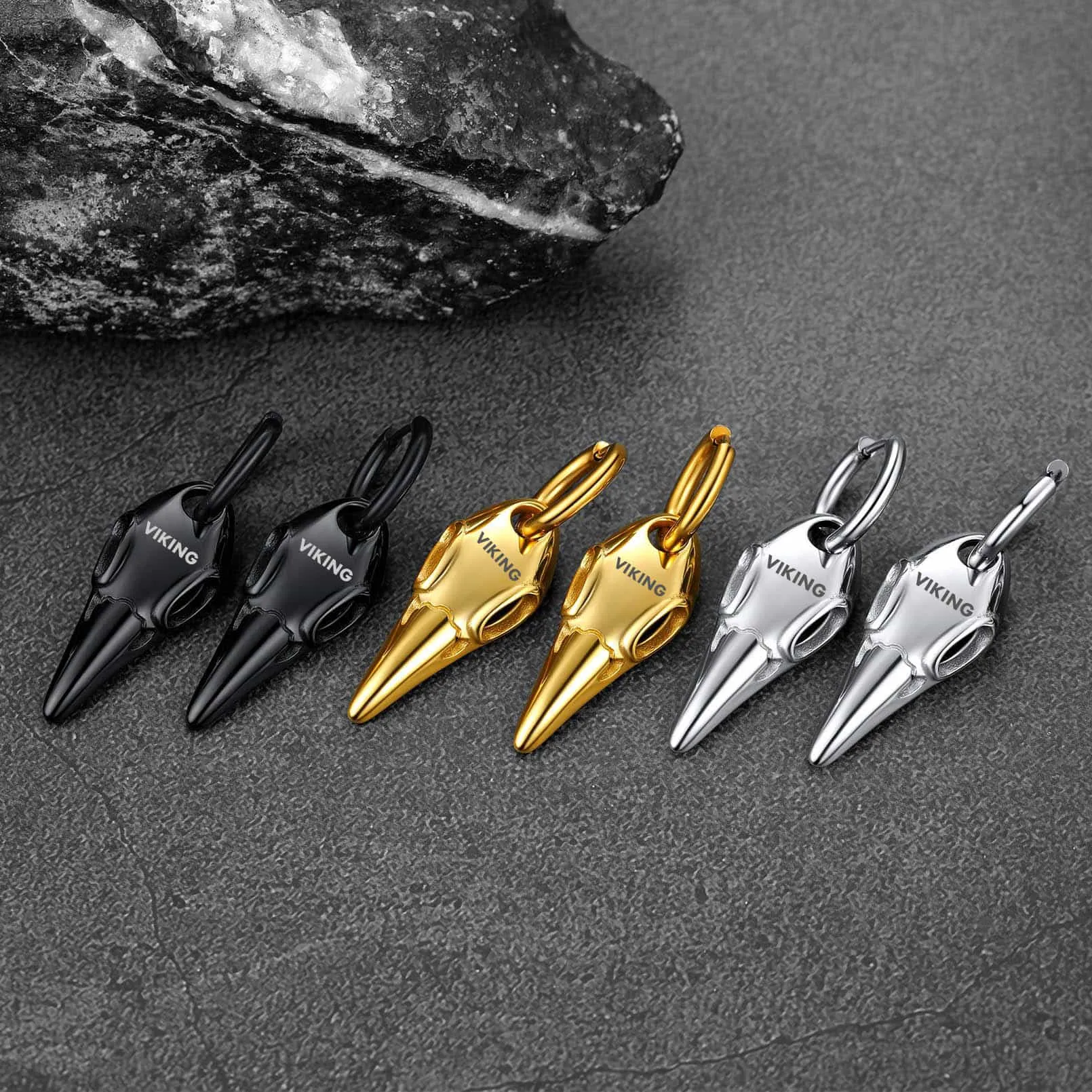 Gothic Raven Skull Dangle Hoop Earrings for Men Women sold by FaithHeart product image thumbnail 4