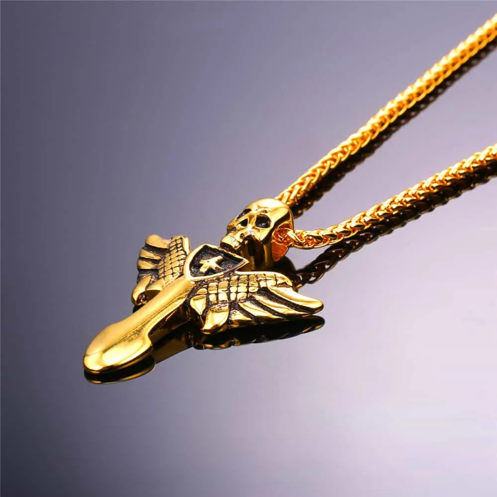 Gothic Skull Cross Necklace with Wing For Men sold by FaithHeart product image thumbnail 4