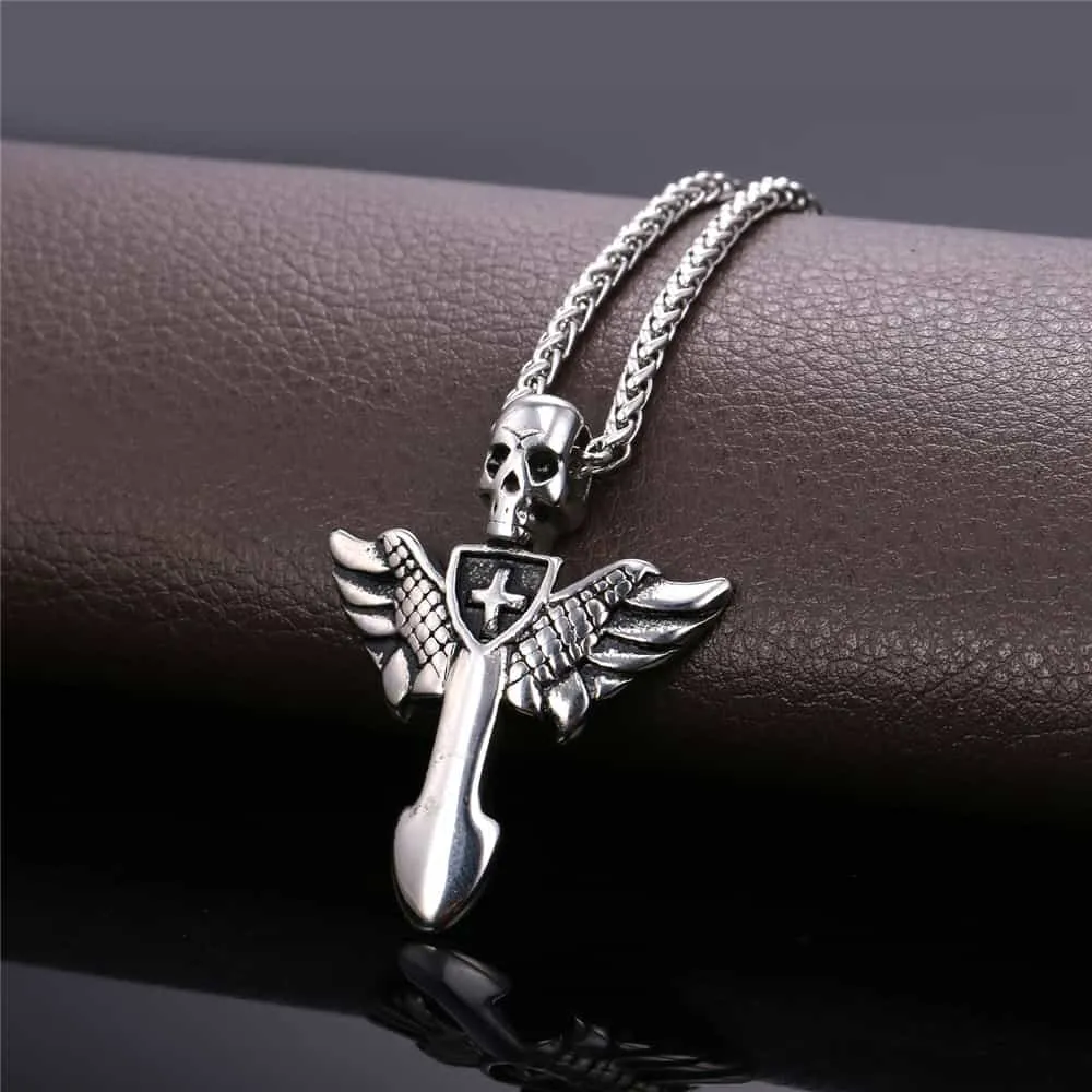 Gothic Skull Cross Necklace with Wing For Men sold by FaithHeart product image thumbnail 5