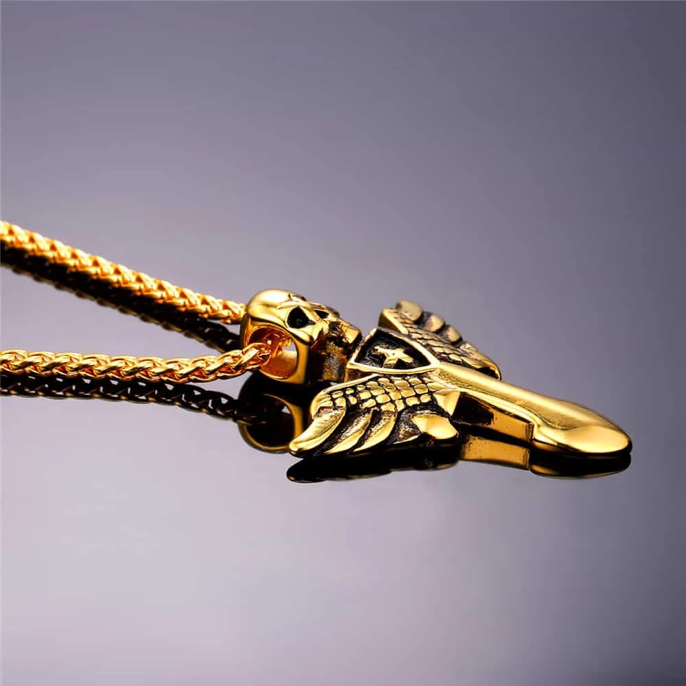 Gothic Skull Cross Necklace with Wing For Men sold by FaithHeart product image thumbnail 2