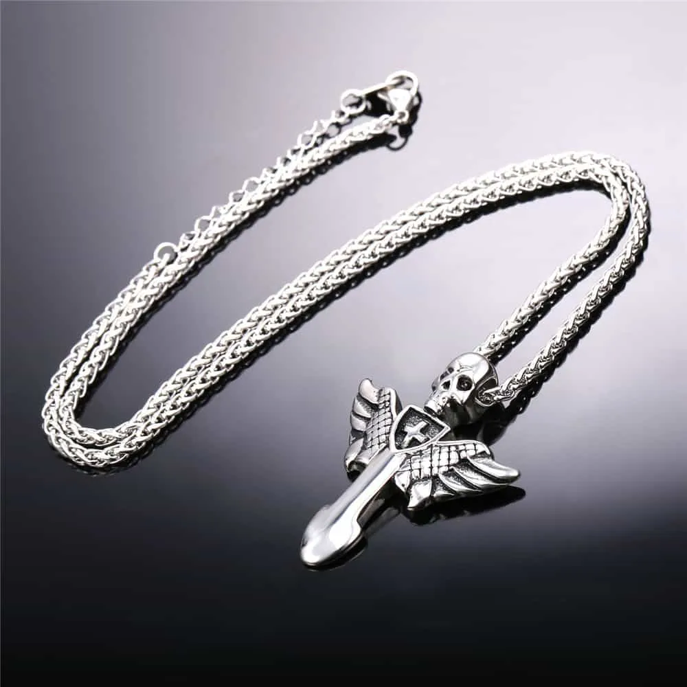 Gothic Skull Cross Necklace with Wing For Men sold by FaithHeart product image thumbnail 3