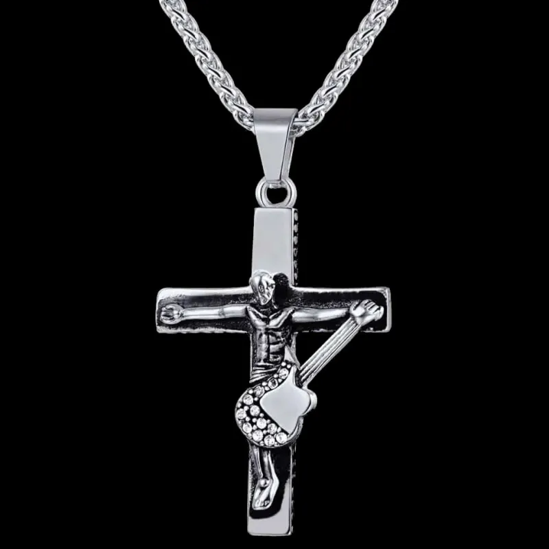 Guitar Jesus Cross Necklace Pendant for Men sold by FaithHeart