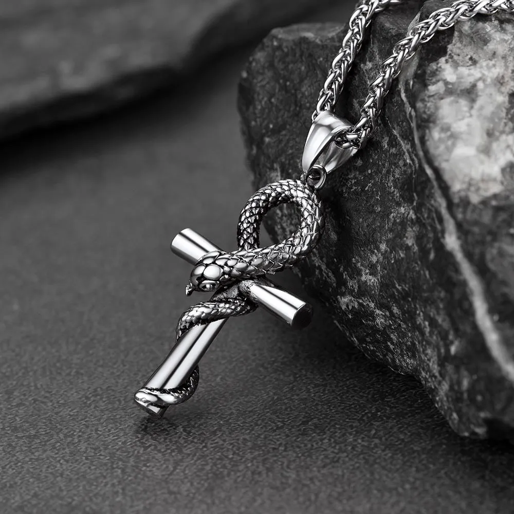 Snake Ankh Cross Necklace Ancient Egyptian Serpent Aunk Pendant For Men Women sold by FaithHeart product image thumbnail 4