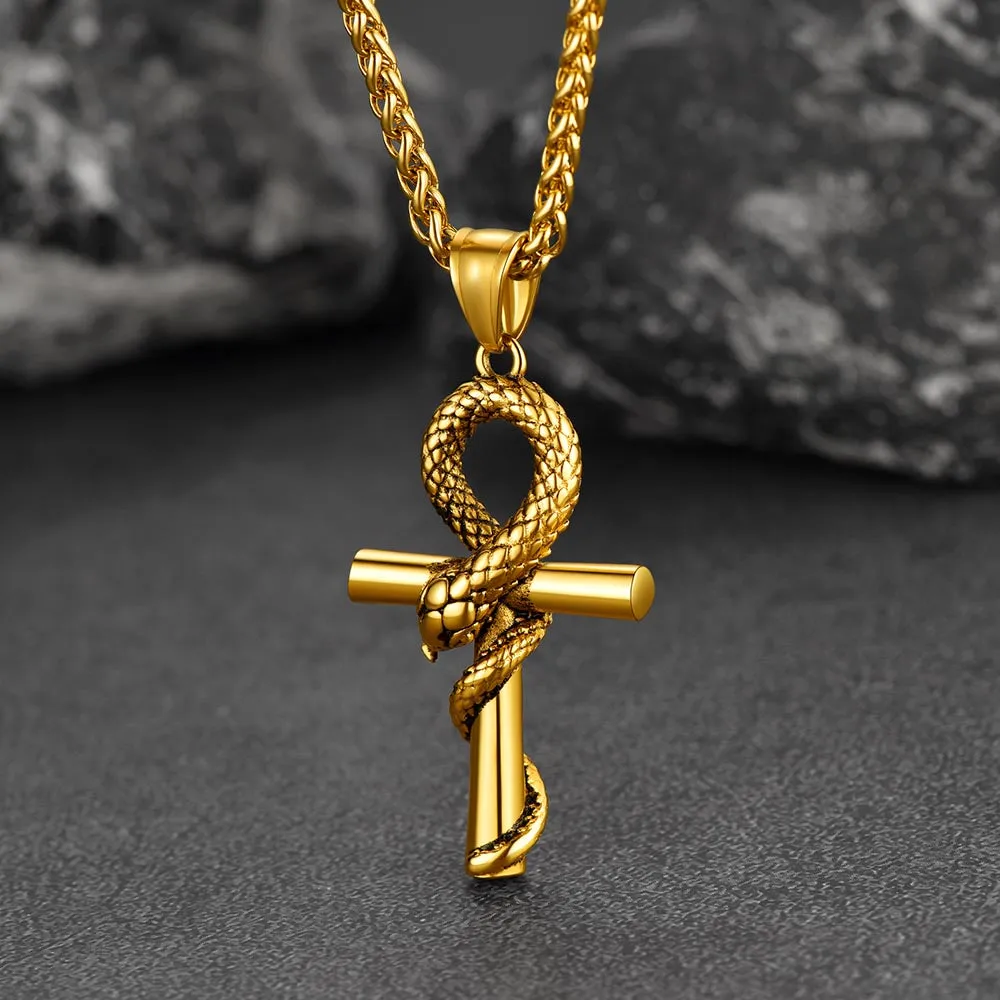 Snake Ankh Cross Necklace Ancient Egyptian Serpent Aunk Pendant For Men Women sold by FaithHeart product image thumbnail 5