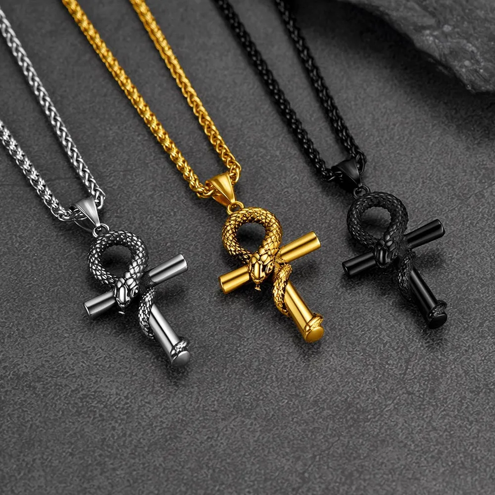 Snake Ankh Cross Necklace Ancient Egyptian Serpent Aunk Pendant For Men Women sold by FaithHeart product image thumbnail 2