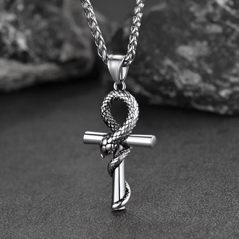 Snake Ankh Cross Necklace Ancient Egyptian Serpent Aunk Pendant For Men Women sold by FaithHeart product image thumbnail 3